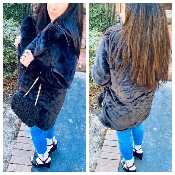 #56 ✨PARIS✨Gorgeous black faux fur jacket with pockets - Picture 6 of 8